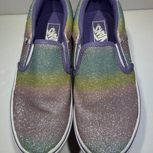 Vans Kids Asher Rainbow Glitter Slip-on Skate Shoes Size Missy 3